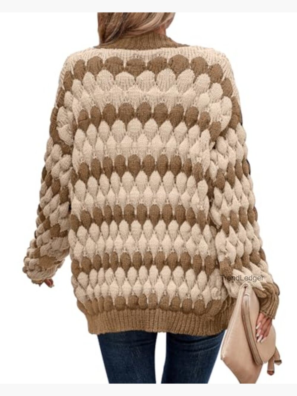 Chunky Cable Knit Lantern Sleeve Open Front Cardigan Sweater Coat - Picture 2 of 7